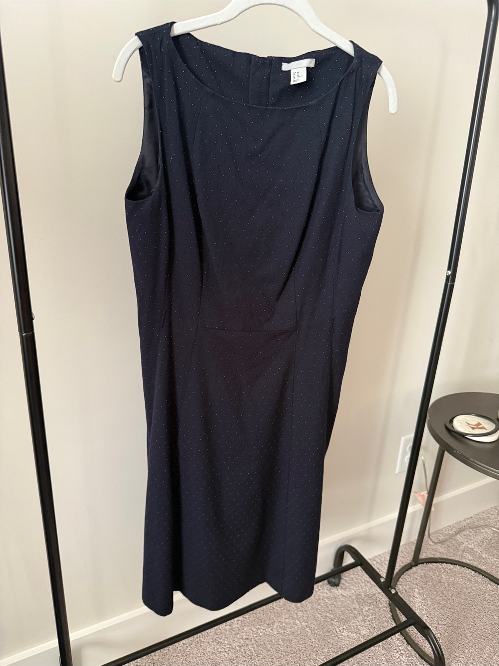 H&M Elegant Sleeveless Navy Dot Sheath Dress